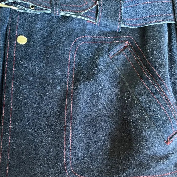 Men’s Vintage 1970s Navy Suede Belted Jacket, L - Picture 4 of 10